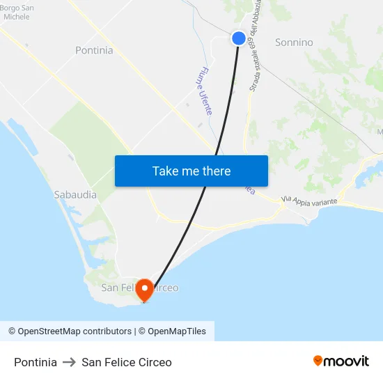 Pontinia to San Felice Circeo map