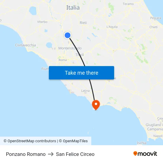 Ponzano Romano to San Felice Circeo map