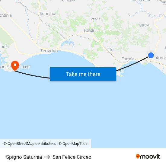 Spigno Saturnia to San Felice Circeo map