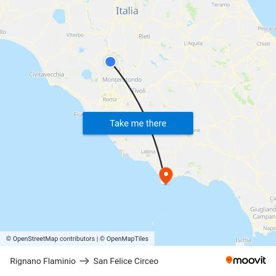 Rignano Flaminio to San Felice Circeo map