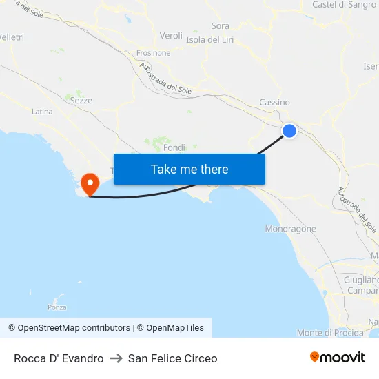 Rocca D' Evandro to San Felice Circeo map
