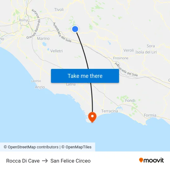 Rocca Di Cave to San Felice Circeo map