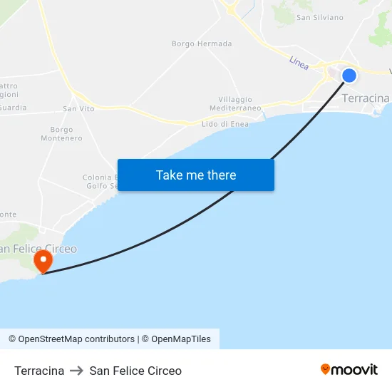 Terracina to San Felice Circeo map