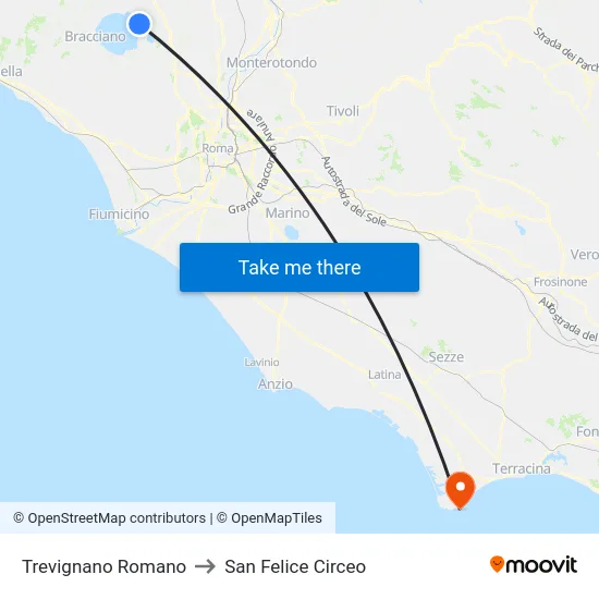 Trevignano Romano to San Felice Circeo map