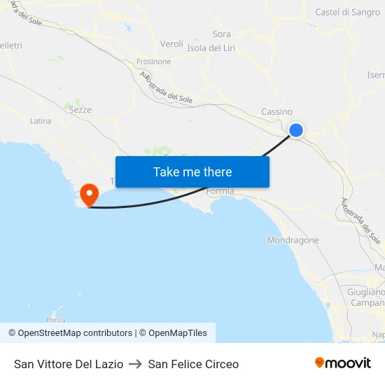 San Vittore Del Lazio to San Felice Circeo map