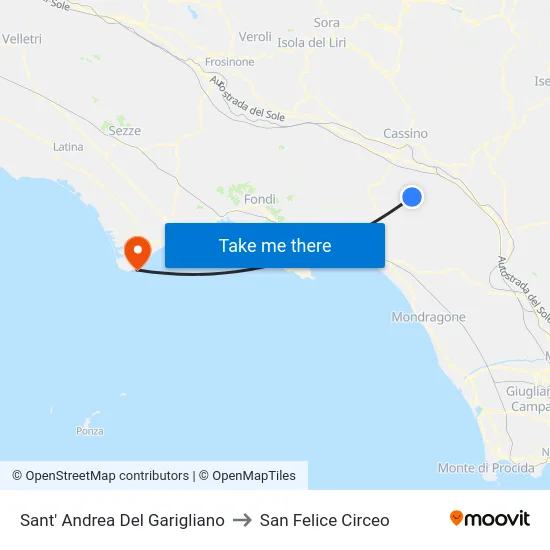 Sant' Andrea Del Garigliano to San Felice Circeo map
