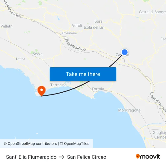 Sant' Elia Fiumerapido to San Felice Circeo map