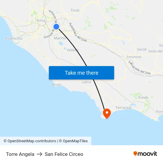 Torre Angela to San Felice Circeo map