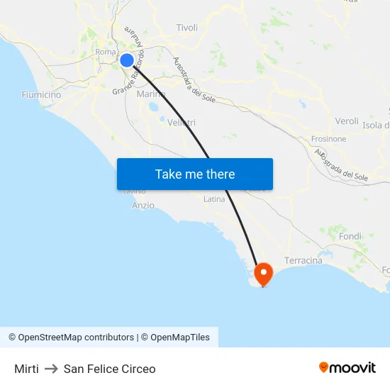 Mirti to San Felice Circeo map