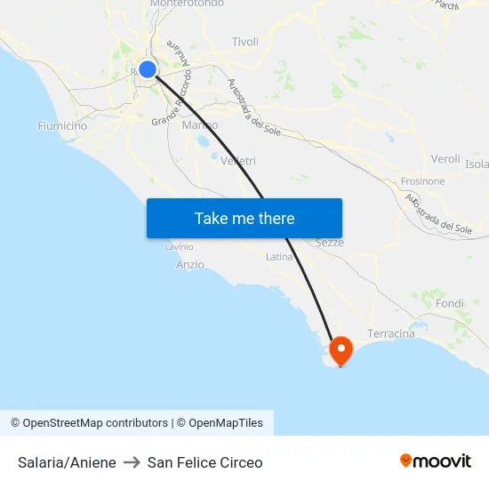 Salaria/Aniene to San Felice Circeo map