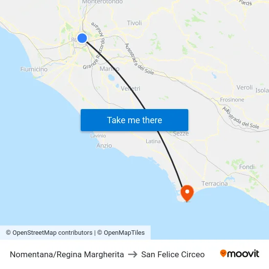 Nomentana/Regina Margherita to San Felice Circeo map