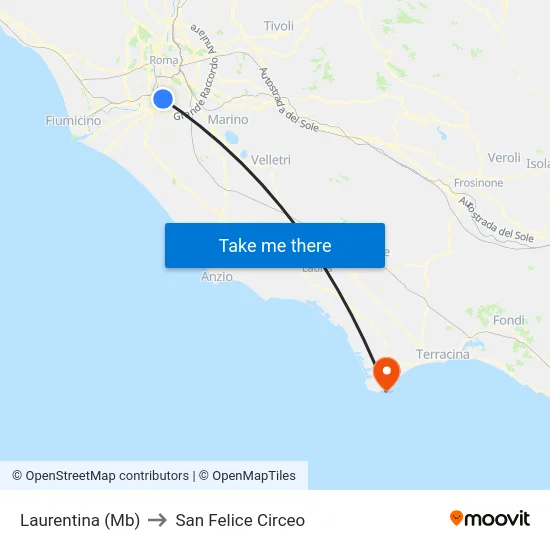 Laurentina (Mb) to San Felice Circeo map