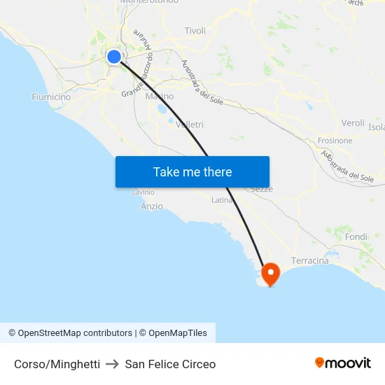 Corso/Minghetti to San Felice Circeo map