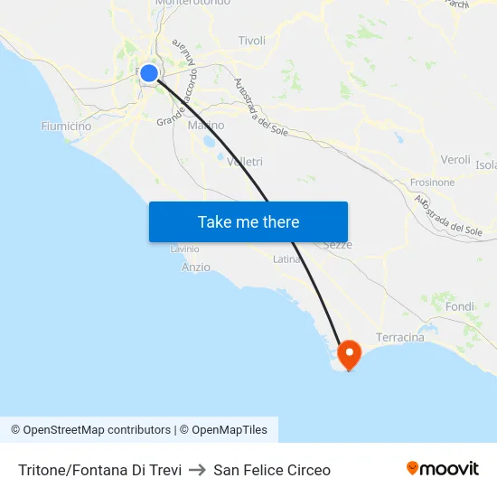 Tritone/Fontana Di Trevi to San Felice Circeo map