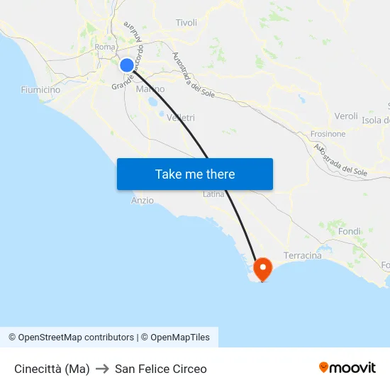 Cinecittà (Ma) to San Felice Circeo map