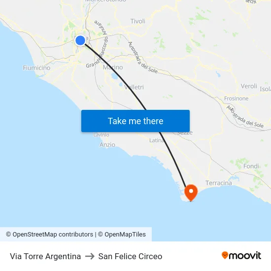 Via Torre Argentina to San Felice Circeo map