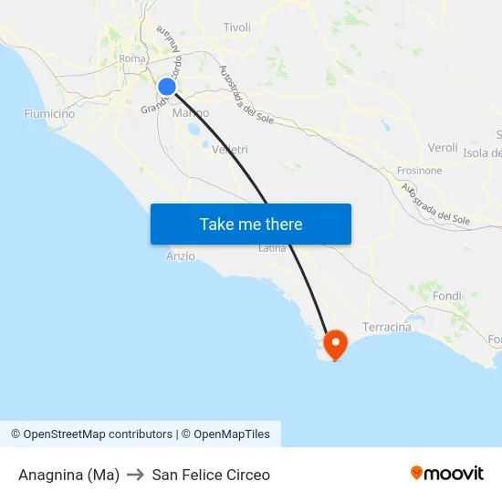 Anagnina (Ma) to San Felice Circeo map