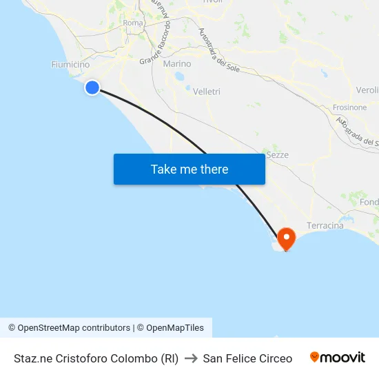 Staz.ne Cristoforo Colombo (Rl) to San Felice Circeo map