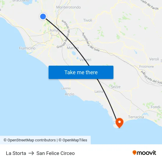 La Storta to San Felice Circeo map