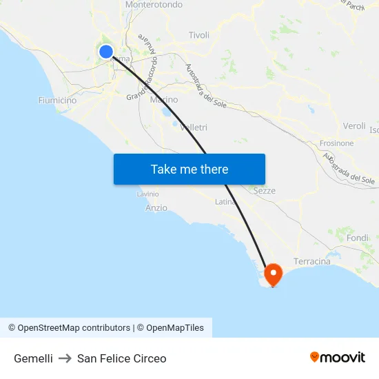 Gemelli to San Felice Circeo map