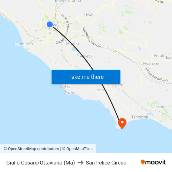 Giulio Cesare/Ottaviano (Ma) to San Felice Circeo map