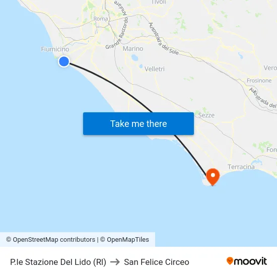 P.le Stazione Del Lido (Rl) to San Felice Circeo map