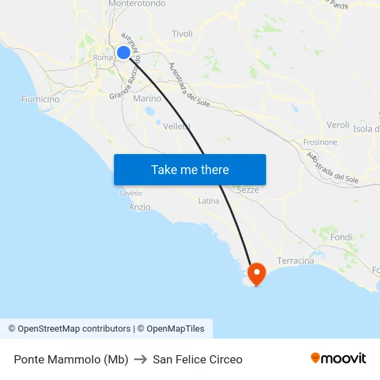 Ponte Mammolo (Mb) to San Felice Circeo map