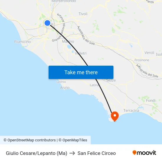 Giulio Cesare/Lepanto (Ma) to San Felice Circeo map
