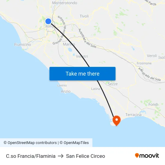 C.so Francia/Flaminia to San Felice Circeo map