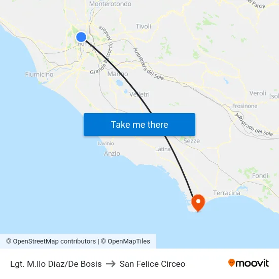 Lgt. M.llo Diaz/De Bosis to San Felice Circeo map