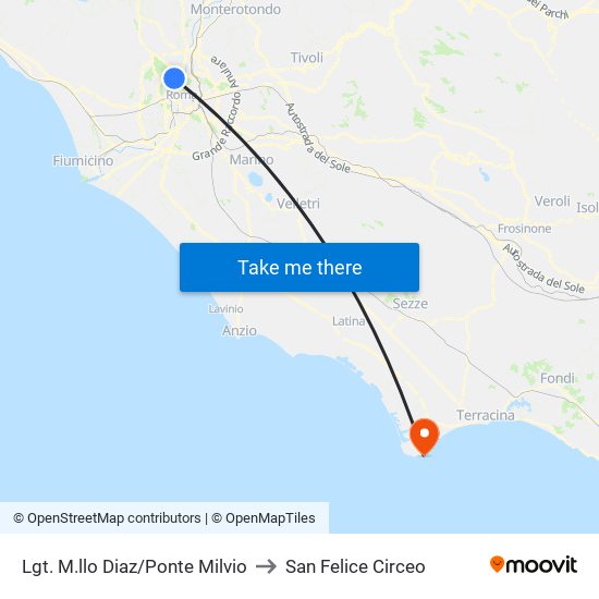 Lgt. M.llo Diaz/Ponte Milvio to San Felice Circeo map