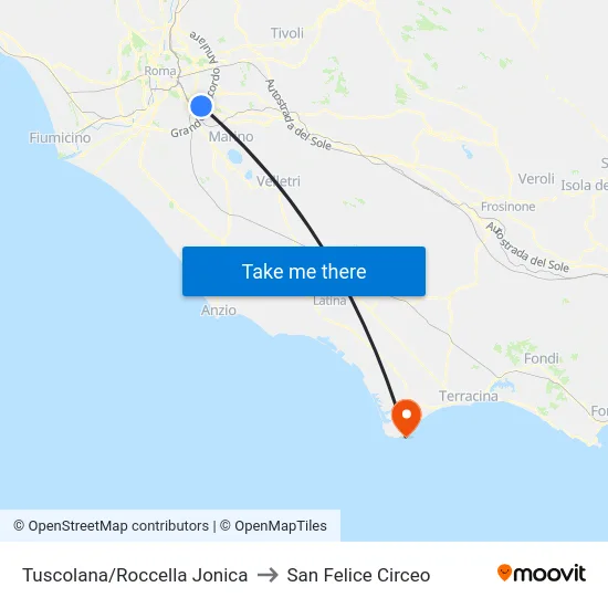 Tuscolana/Roccella Jonica to San Felice Circeo map