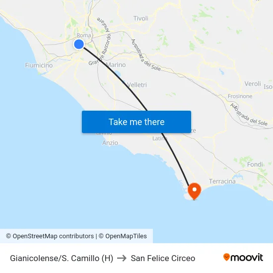 Gianicolense/S. Camillo (H) to San Felice Circeo map