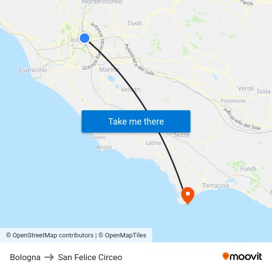 Bologna to San Felice Circeo map
