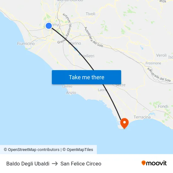 Baldo Degli Ubaldi to San Felice Circeo map