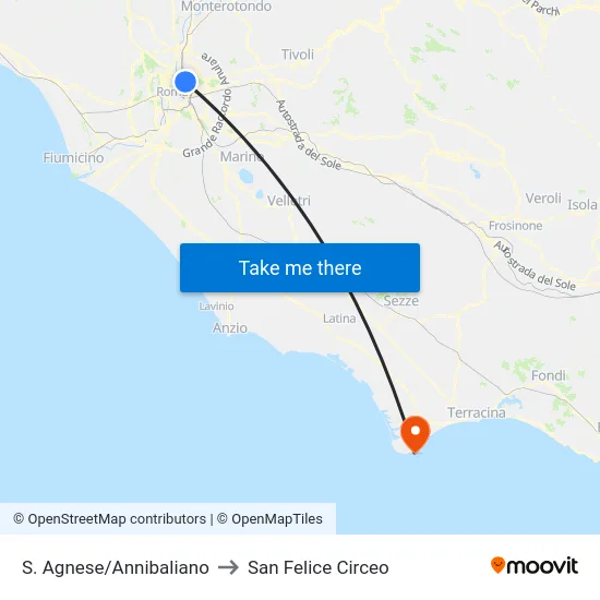 S. Agnese/Annibaliano to San Felice Circeo map