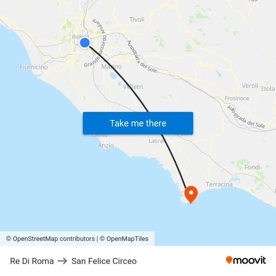 Re Di Roma to San Felice Circeo map