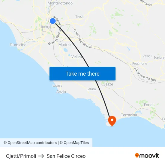 Ojetti/Primoli to San Felice Circeo map