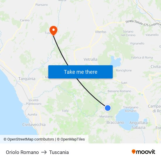 Oriolo Romano to Tuscania map