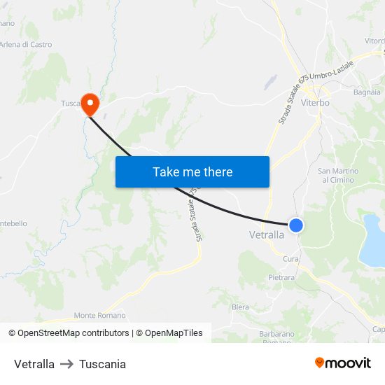 Vetralla to Tuscania map