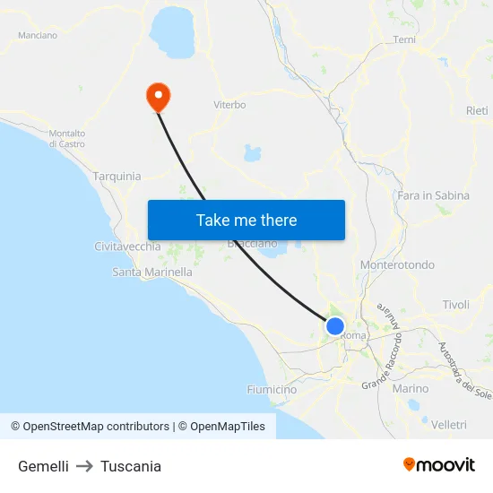 Gemelli to Tuscania map