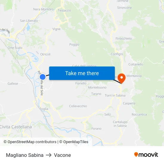 Magliano Sabina to Vacone map