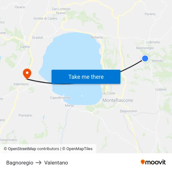 Bagnoregio to Valentano map