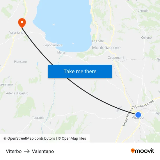 Viterbo to Valentano map