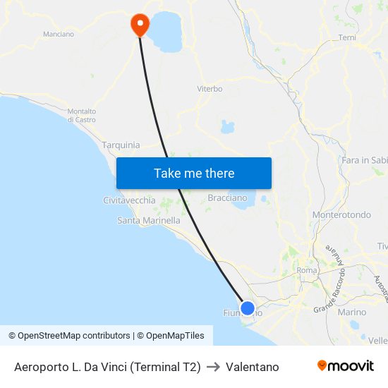 Aeroporto L. Da Vinci (Terminal T2) to Valentano map