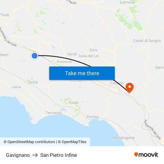 Gavignano to San Pietro Infine map