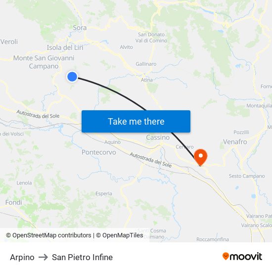 Arpino to San Pietro Infine map