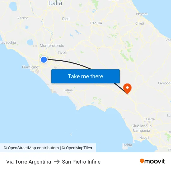 Torre Argentina Street to San Pietro Infine map