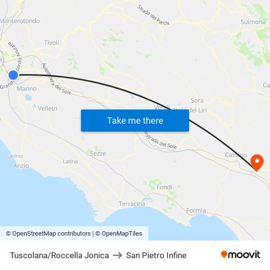 Tuscolana/Roccella Jonica to San Pietro Infine map