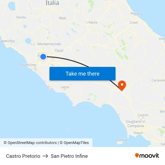 Castro Pretorio to San Pietro Infine map